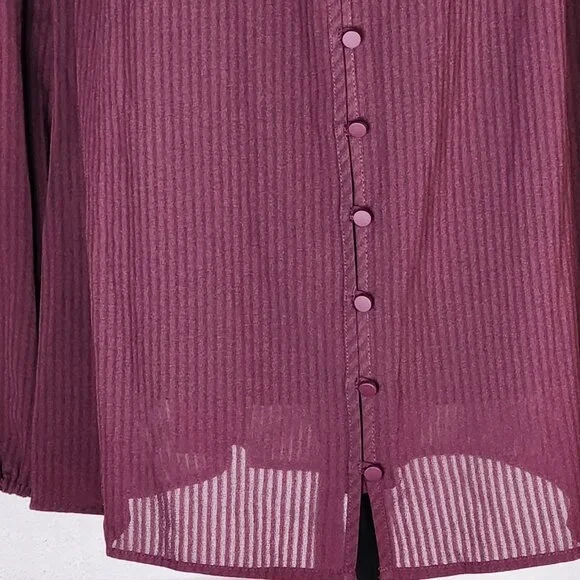 Time & Tru Metropolis Burgundy LS Tie Neck Poly Relaxed Fit Button Up Top Sz XXL - Picture 3 of 16